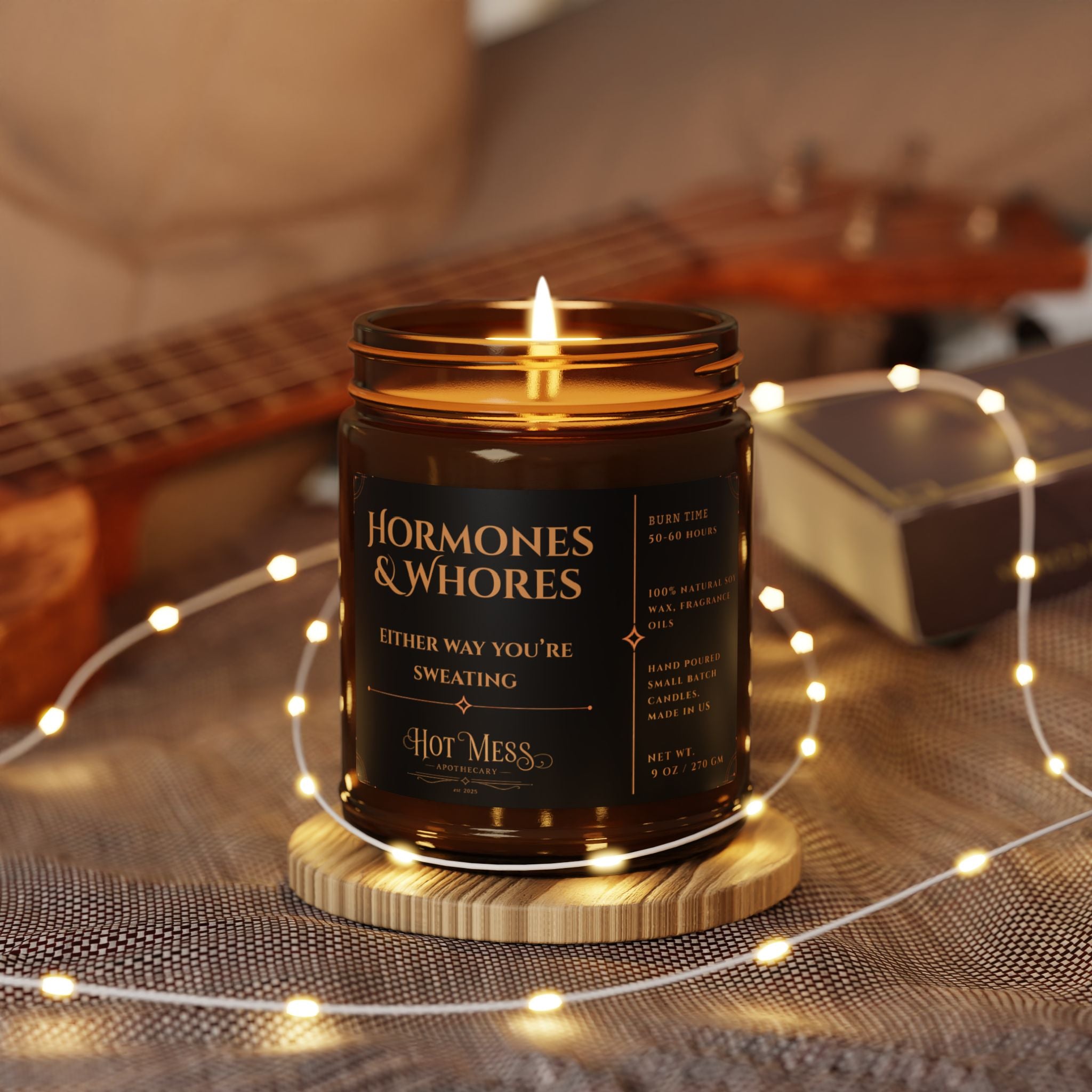 Hormones & Whores candle, Scented Soy Candle in Amber Jar