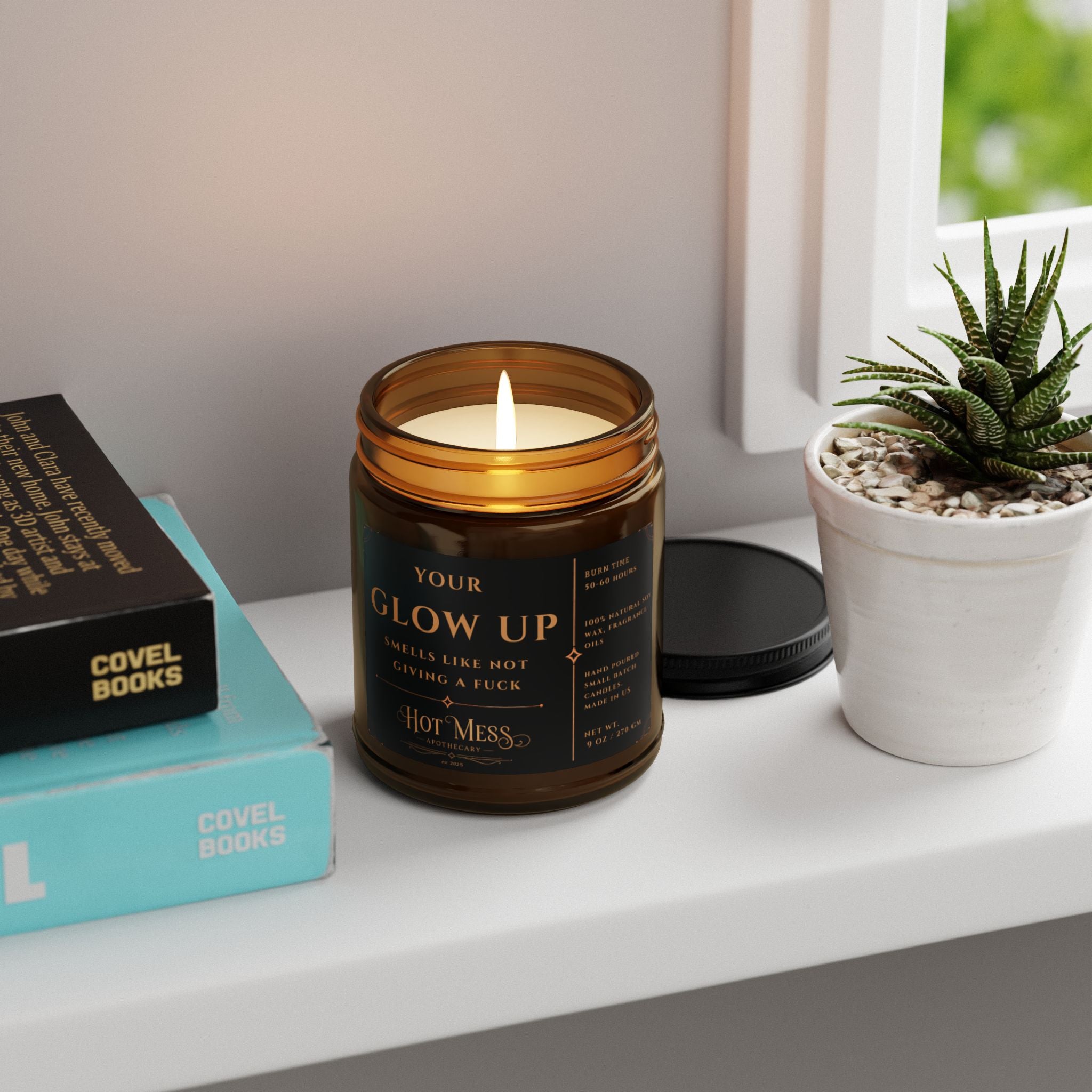 Your Glow Up "Smells Like Not Giving A Fuck" scented soy candle | amber jar